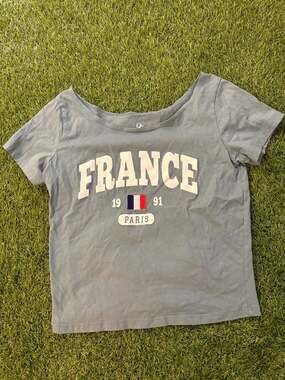 Organic Generation France Paris 1991 Graphic Crop Top Blue Size S